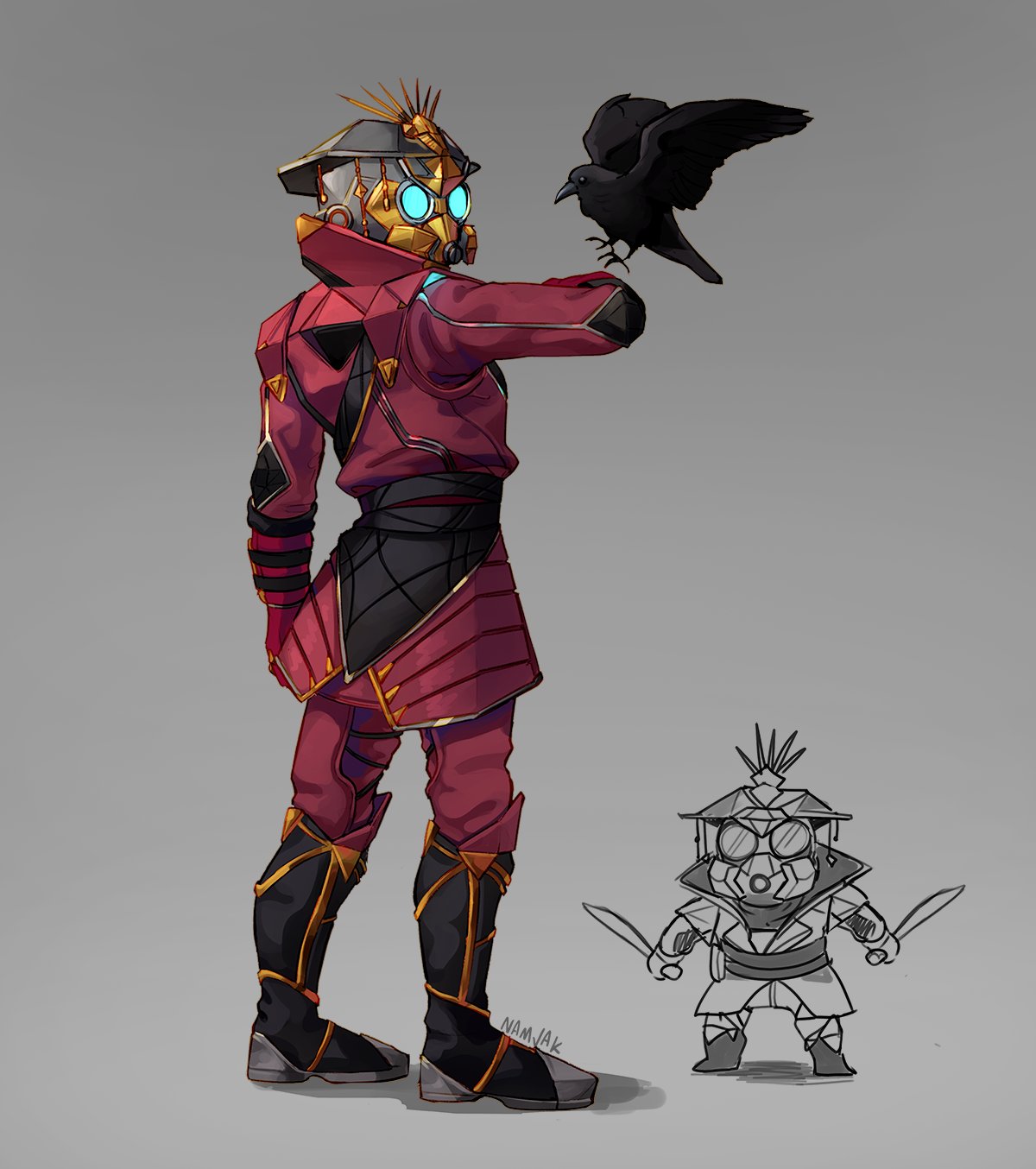 1non-binary, animal_on_arm, apex_legends, artist_name, bird, bird_on_arm, black_footwear, bloodhound_(apex_legends)