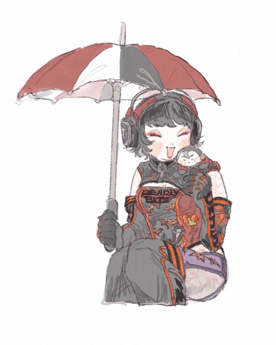 1boy, 1girl, ^_^, adapted_costume, apex_legends, black_hair, breasts, chibi