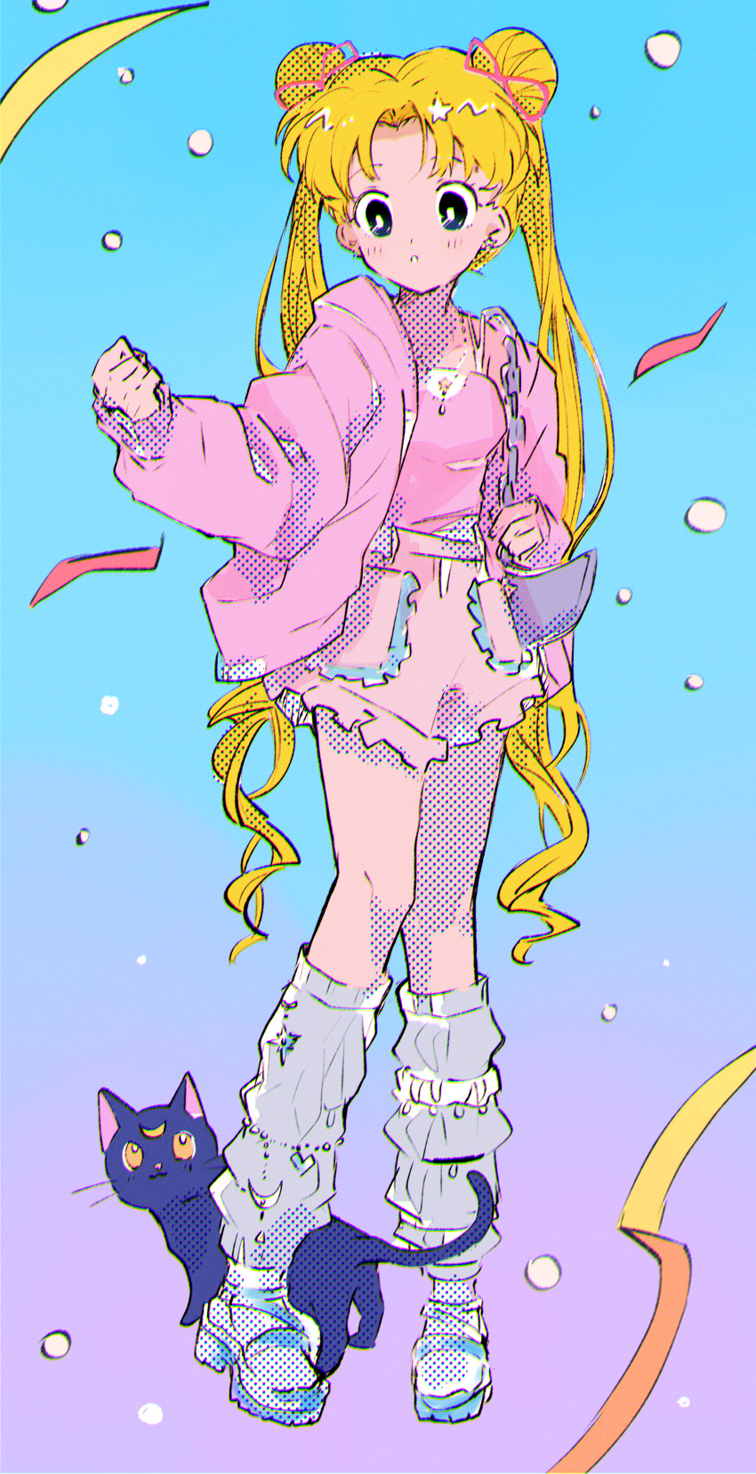 absurdres, animal, bishoujo_senshi_sailor_moon, blonde_hair, cat, full_body, hano_luno, highres