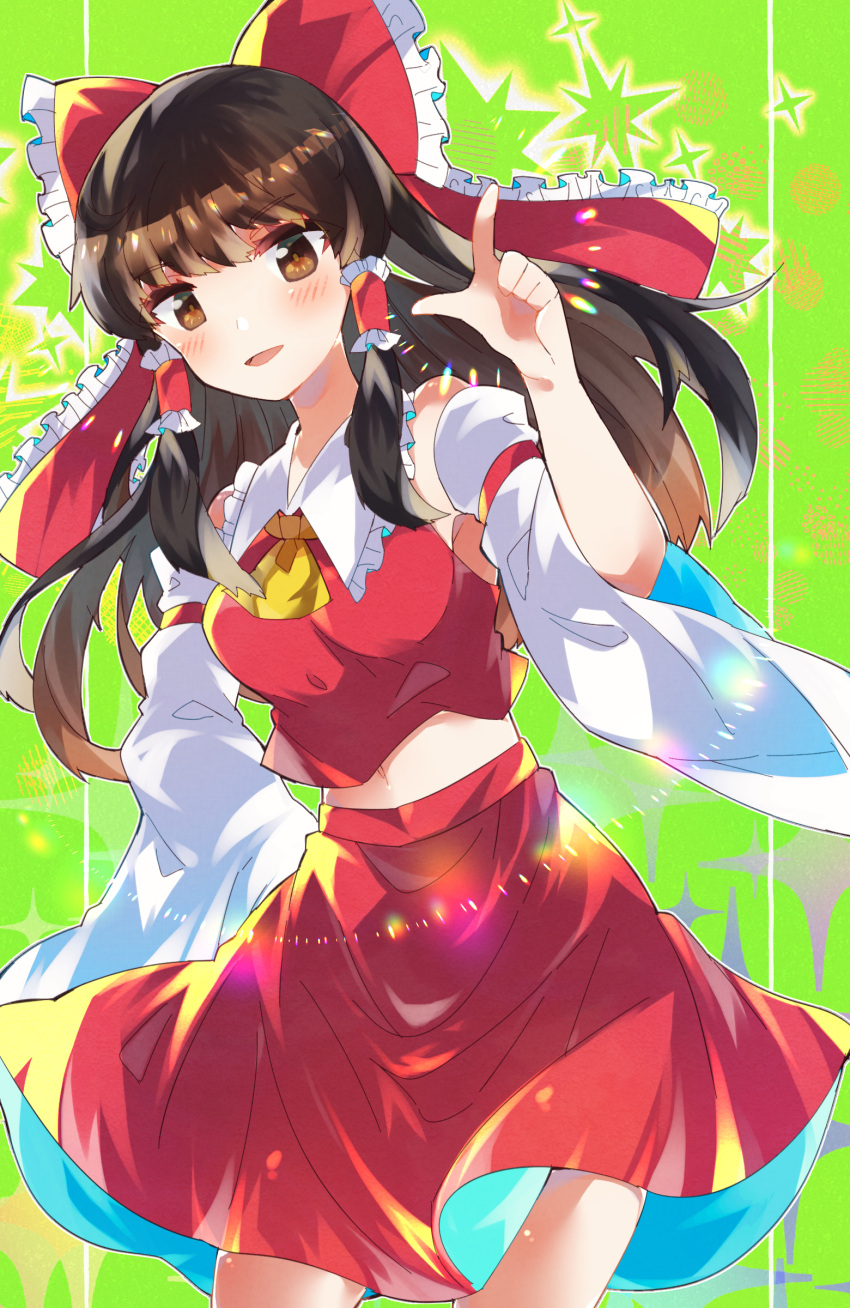 1girl, absurdres, armpits, ascot, blush, bow, breasts, brown_eyes
