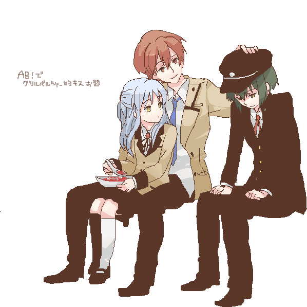 food, naoi_ayato, otonashi_(angel_beats!), sitting, takumi_(pixiv415088), takumi_(scya), tachibana_kanade