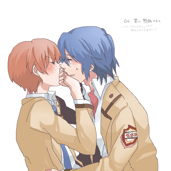 angel_beats!, blush, hinata_(angel_beats!), multiple_boys, oekaki, otonashi_(angel_beats!), takumi_(pixiv415088), takumi_(scya)