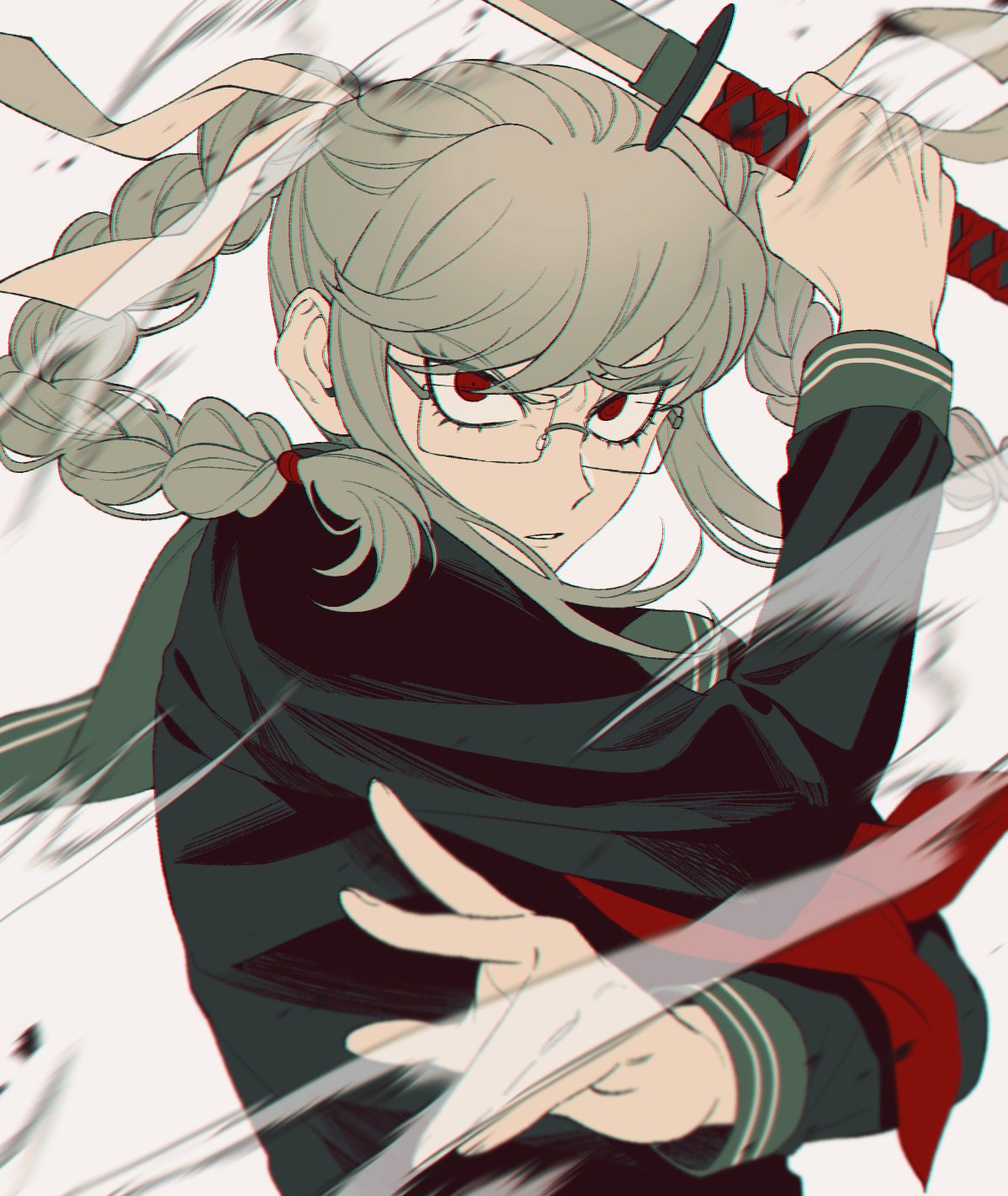 1girl, bangs, black_shirt, bong_(0u0bon), bong_(0u0bon), braid, danganronpa_(series), danganronpa_2:_goodbye_despair