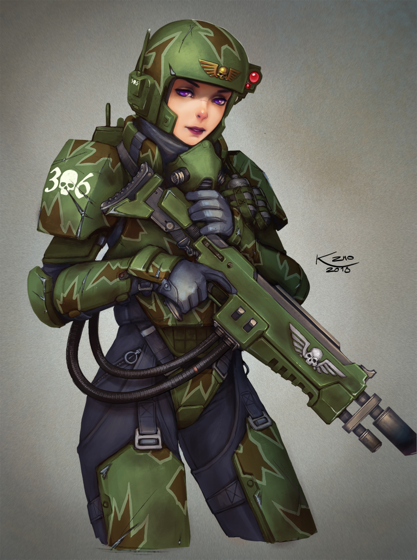 1girl, absurdres, armor, astra_militarum, breasts, cowboy_shot, gloves, gun