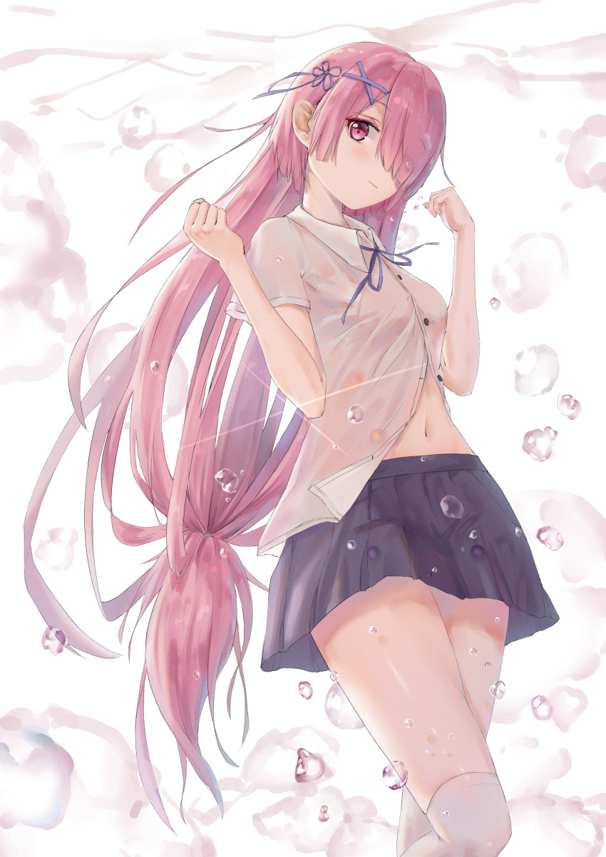 1girl, absurdres, alternate_costume, alternate_hair_length, alternate_hairstyle, bare_arms, bolinger, breasts