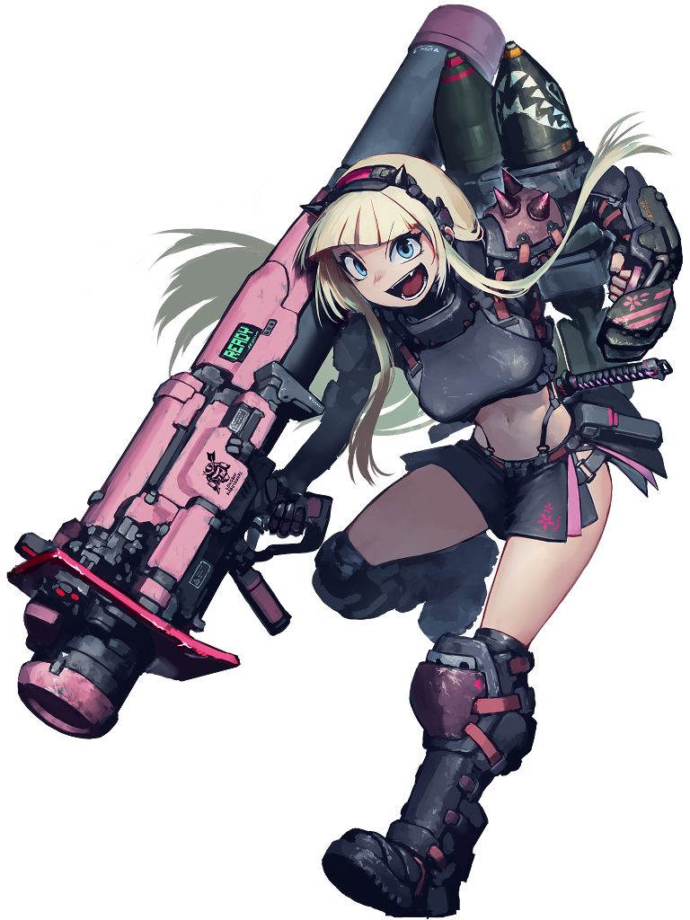 1girl, armor, bangs, black_footwear, blonde_hair, blue_eyes, blunt_bangs, boots