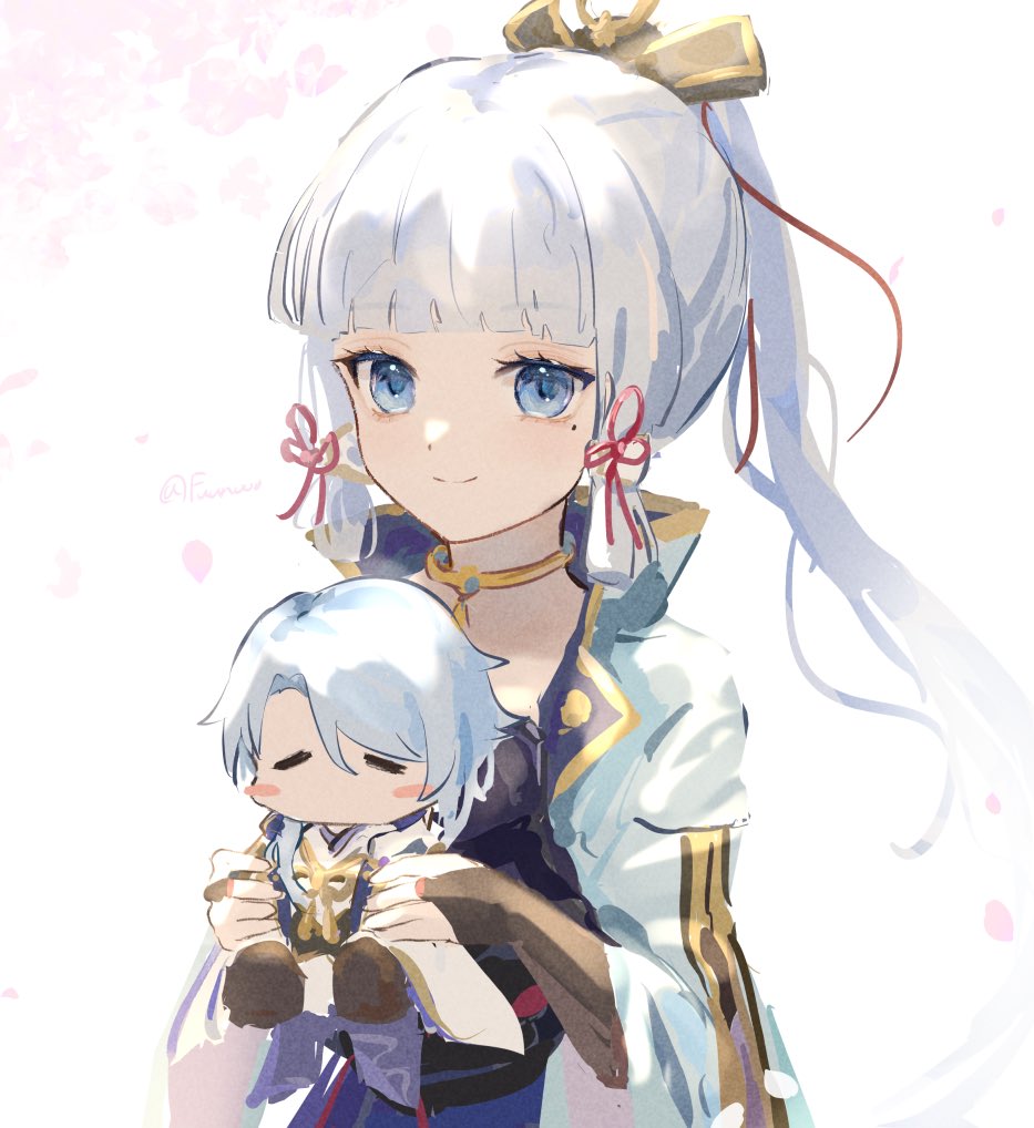 1boy, 1girl, blue_eyes, blue_hair, blush_stickers, brother_and_sister, closed_eyes, fujito_(call_f_)