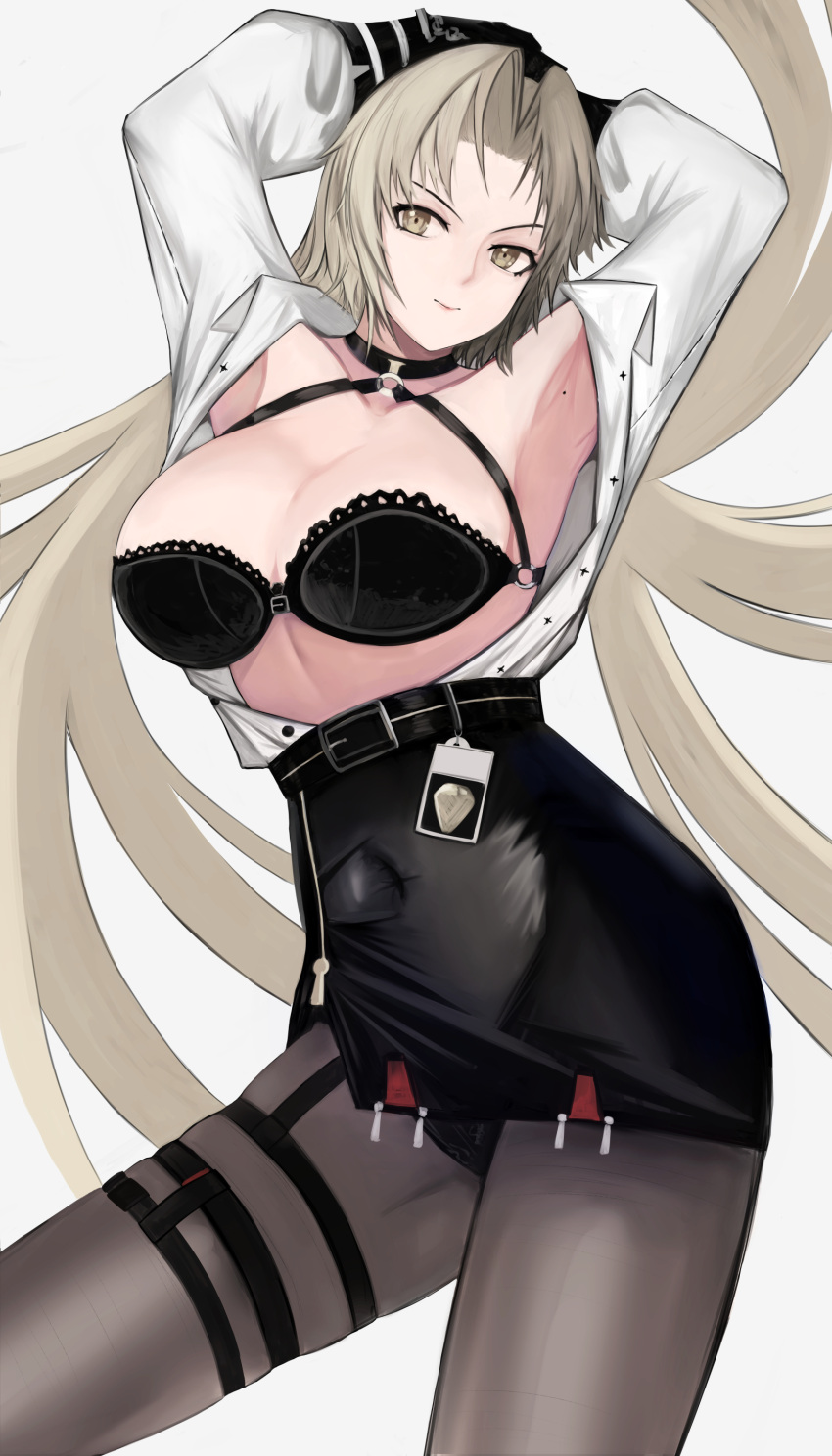 1girl, absurdres, armpits, arms_behind_head, autumn_boar, azur_lane, belt, black_belt