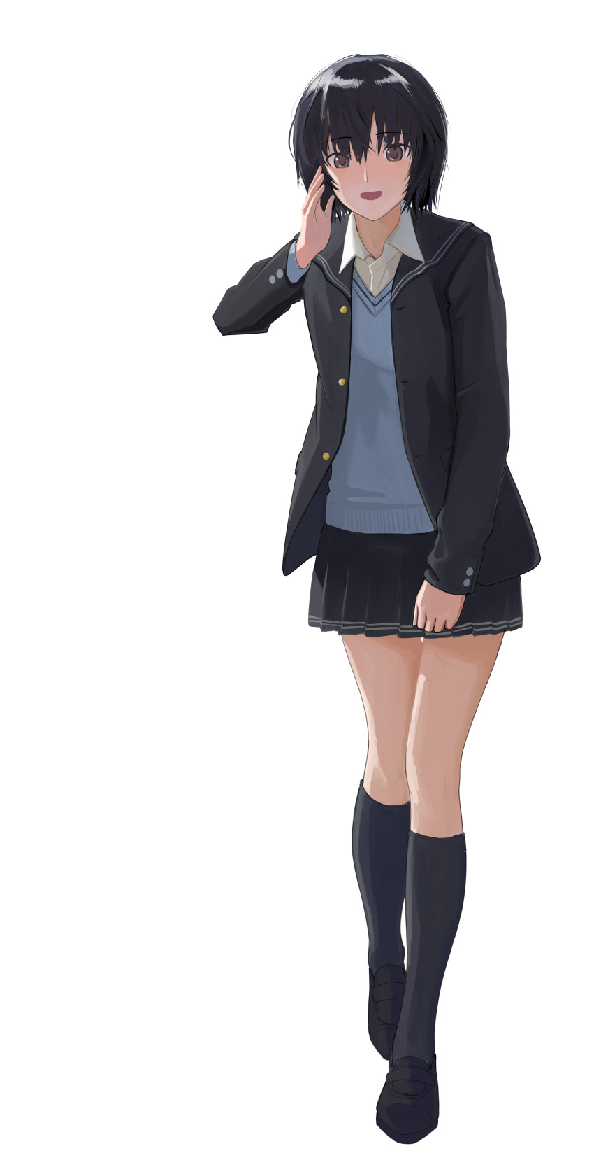 1girl, :d, absurdres, amagami, bangs, bkhayatej, black_hair, bob_cut