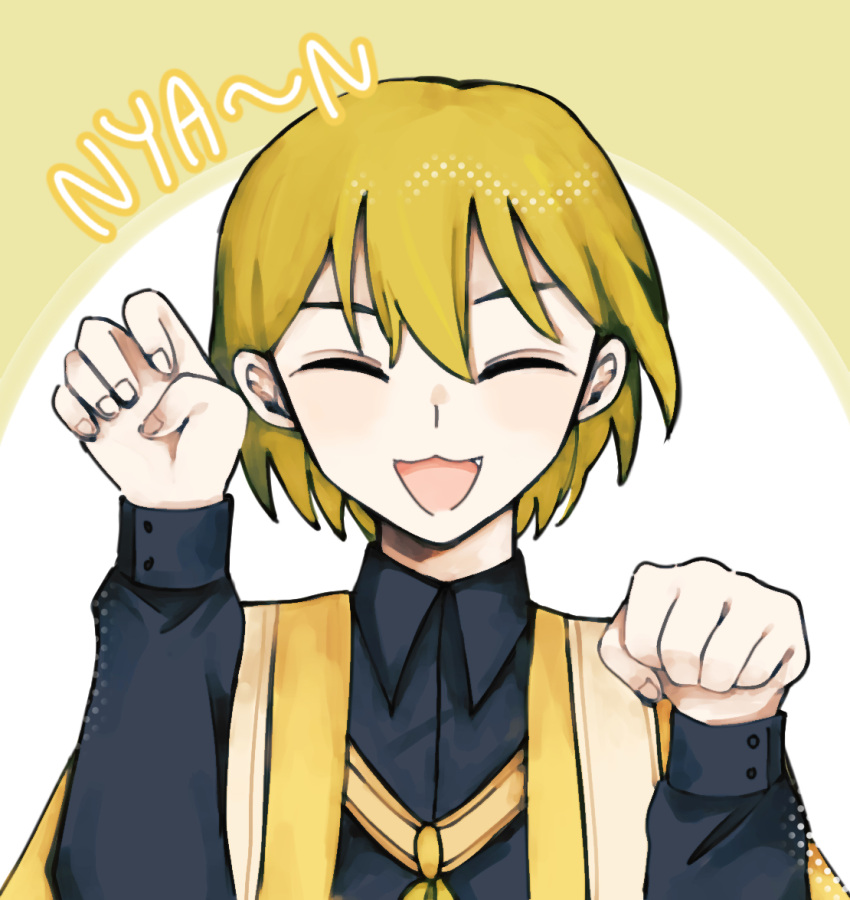 1boy, :3, adams_(toh), black_shirt, blush, closed_eyes, collared_shirt, facing_viewer