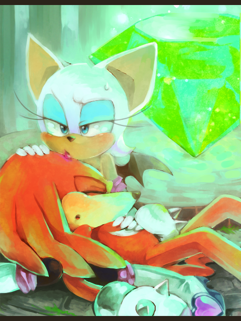 1boy, 1girl, :o, aqua_eyes, bat, bat_wings, bone_(artist), chaos_emerald