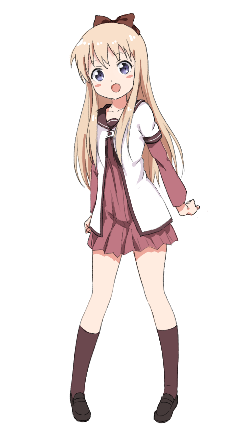 1girl, black_legwear, blonde_hair, blue_eyes, blush, blush_stickers, bow, collarbone