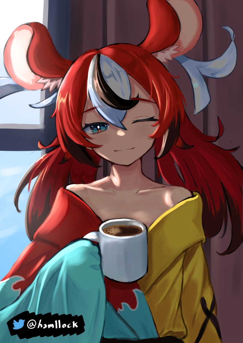 1girl, absurdres, alternate_costume, alternate_hairstyle, animal_ear_fluff, animal_ears, aqua_robe, bangs