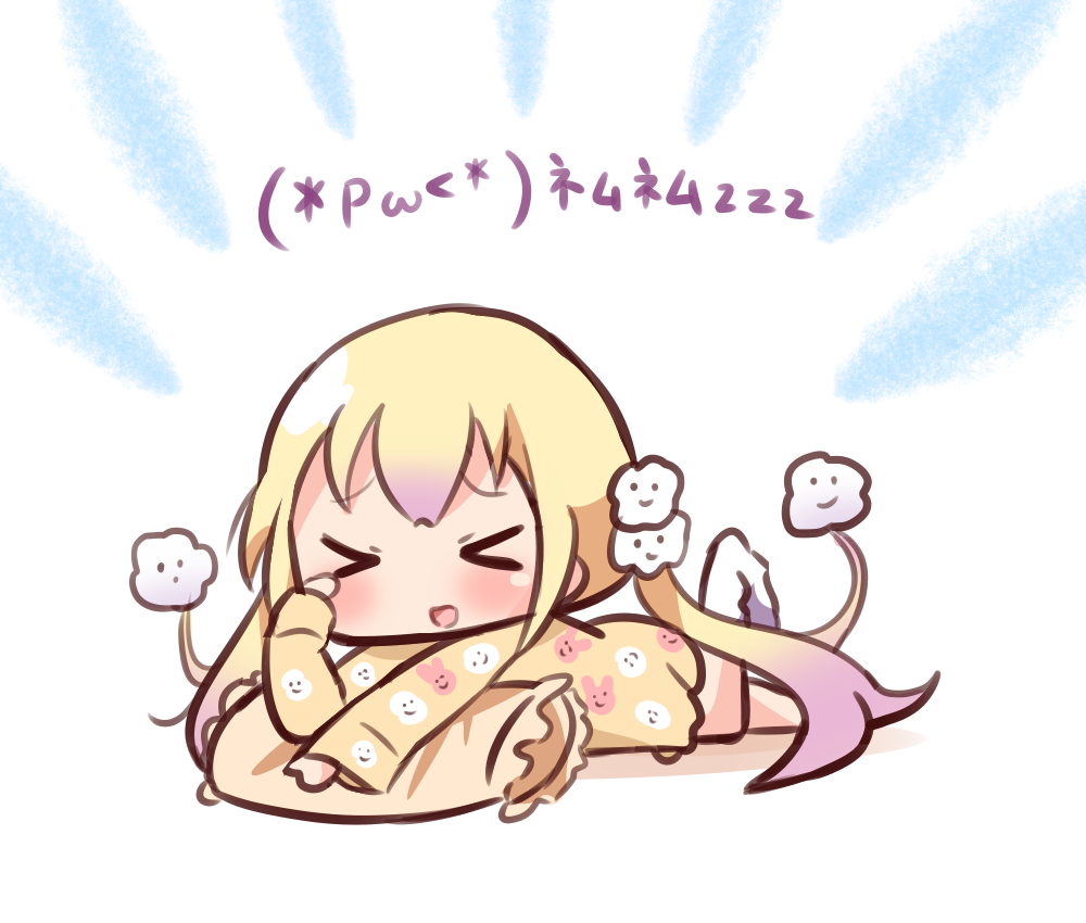 >_<, 1girl, :d, blonde_hair, blush, chibi, closed_eyes, colored_shadow