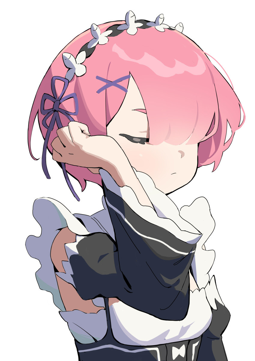 1girl, absurdres, bangs, closed_eyes, closed_mouth, detached_sleeves, dress, hair_between_eyes