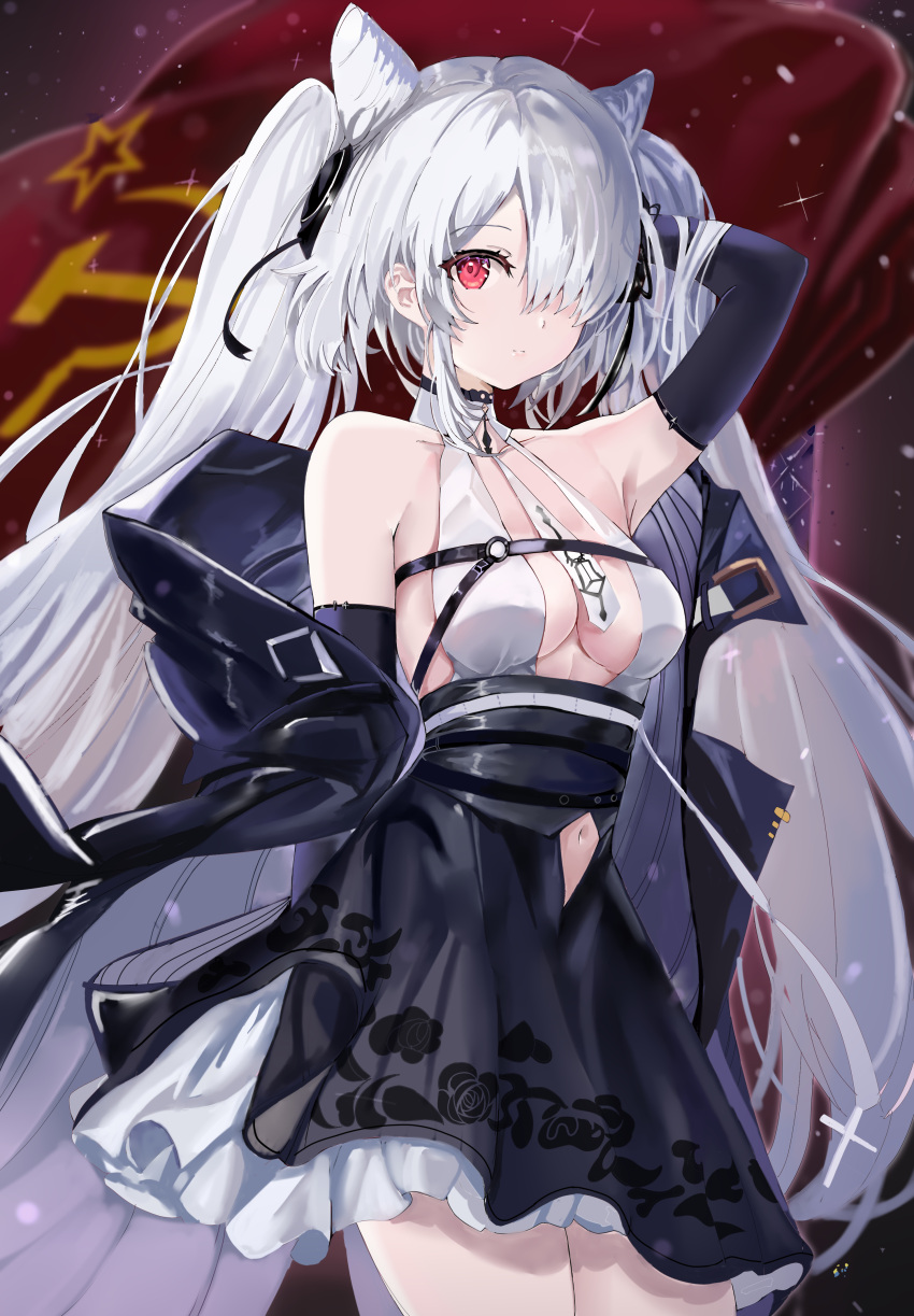 1girl, absurdres, age_fx, azur_lane, bare_shoulders, black_gloves, clothing_cutout, elbow_gloves