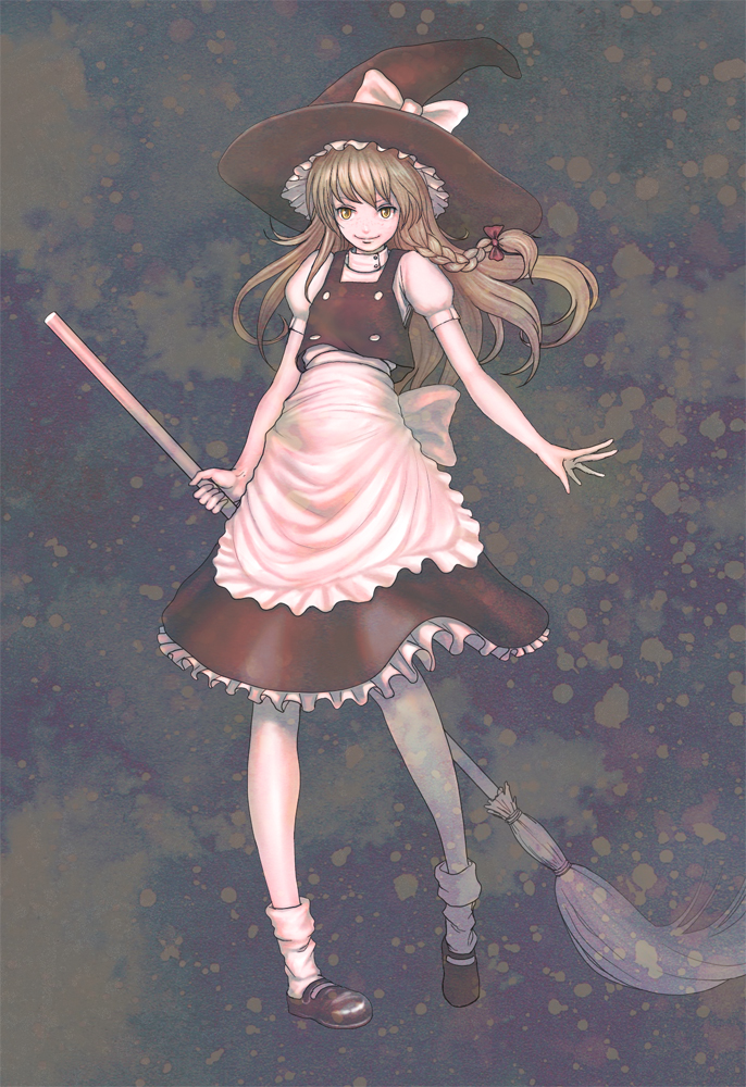 blonde_hair, braid, broom, domo, hat, kirisame_marisa, long_hair, solo