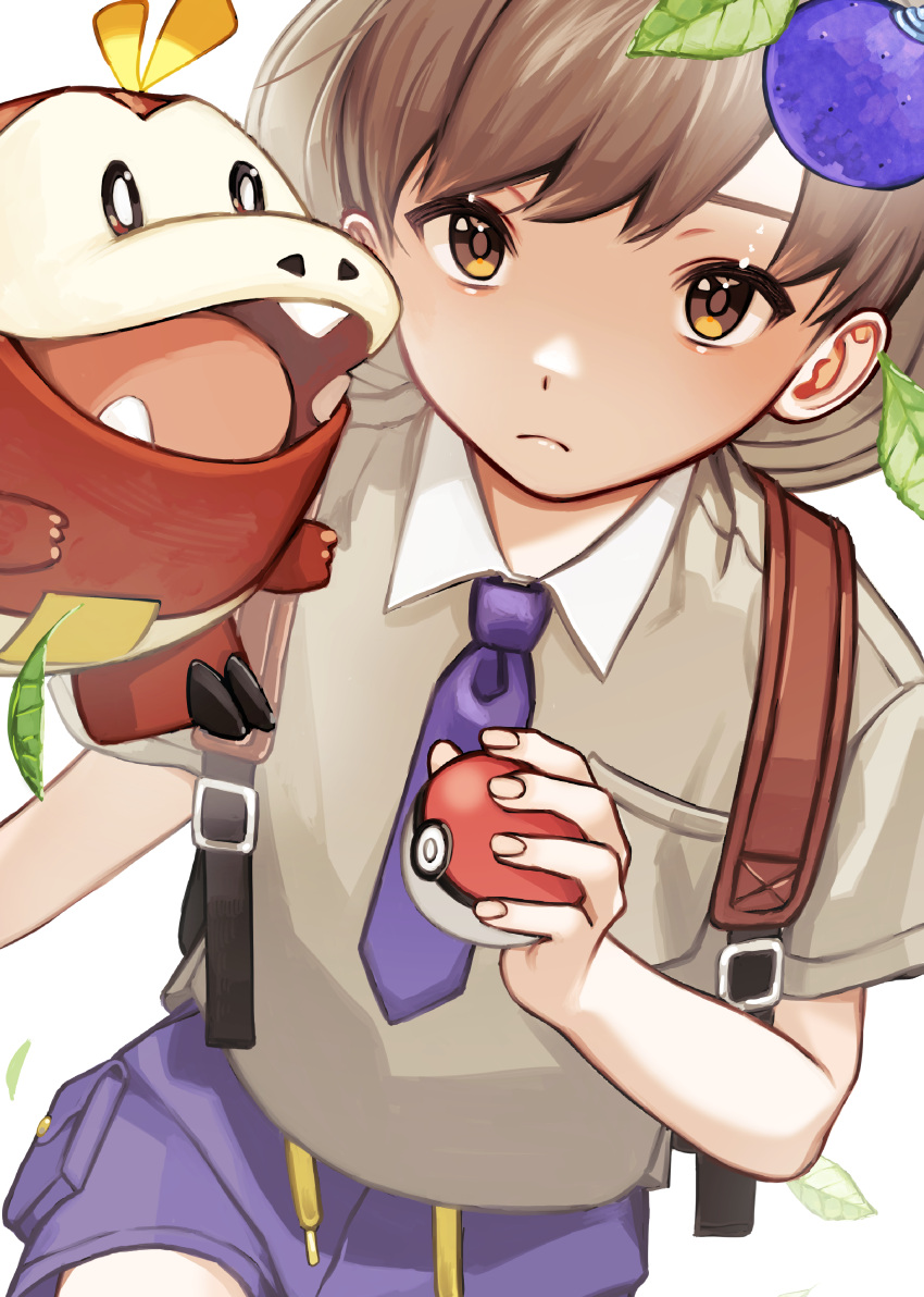 1boy, absurdres, bangs, berry_(pokemon), brown_eyes, brown_hair, closed_mouth, collared_shirt