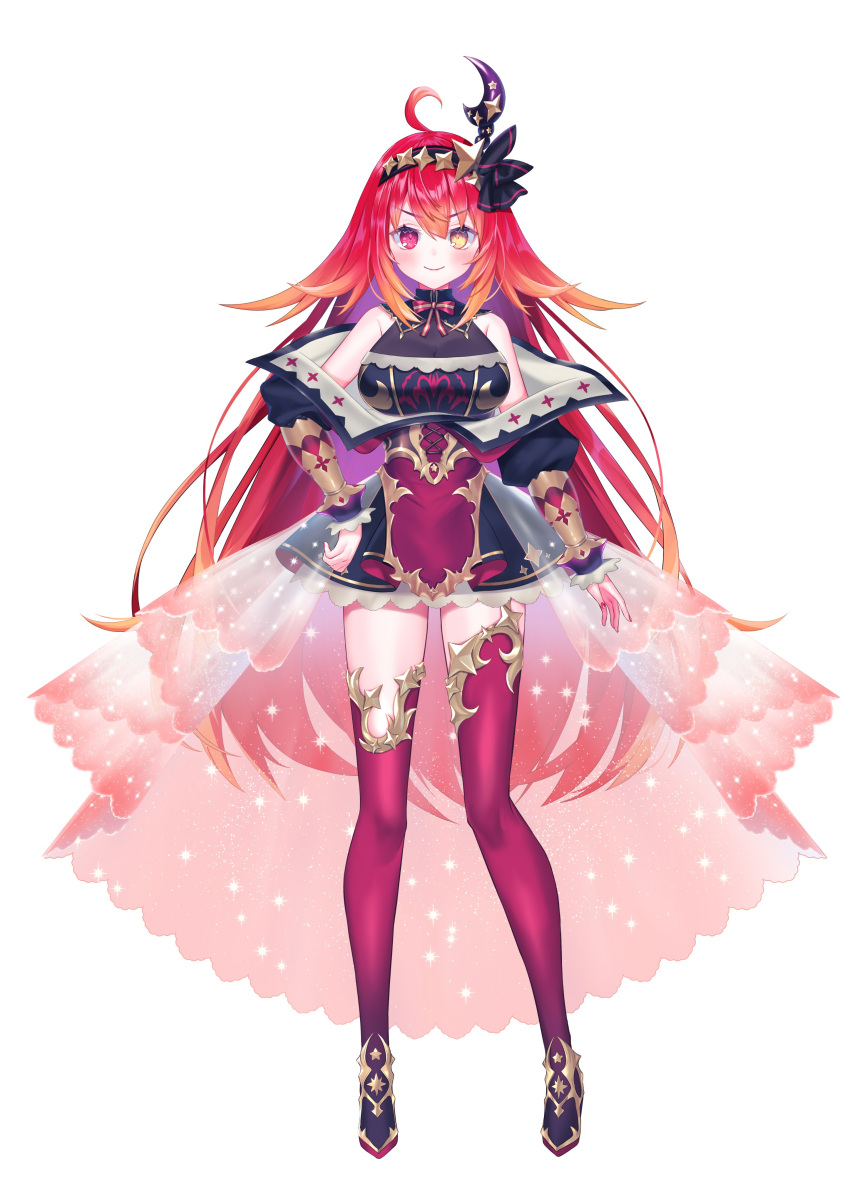 1girl, absurdres, ahoge, asymmetrical_legwear, baibato, bow, bowtie, breasts