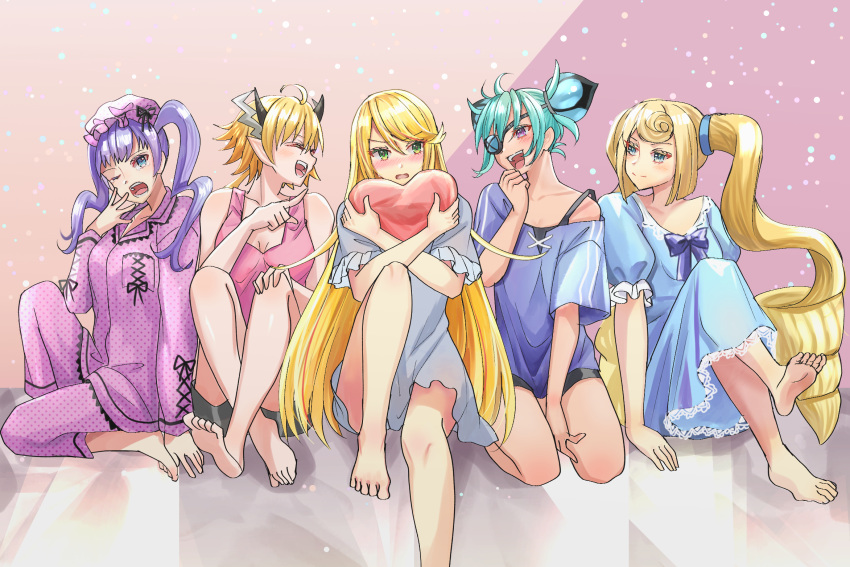 5girls, blonde_hair, drill_hair, heart, highres, kora_(xenoblade), long_hair, multiple_girls