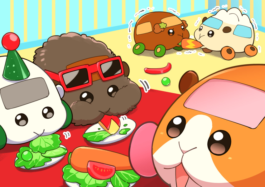 :3, abbey_(pui_pui_molcar), apple_bunny, black_eyes, blank_eyes, brown_eyes, capsicum, carrot