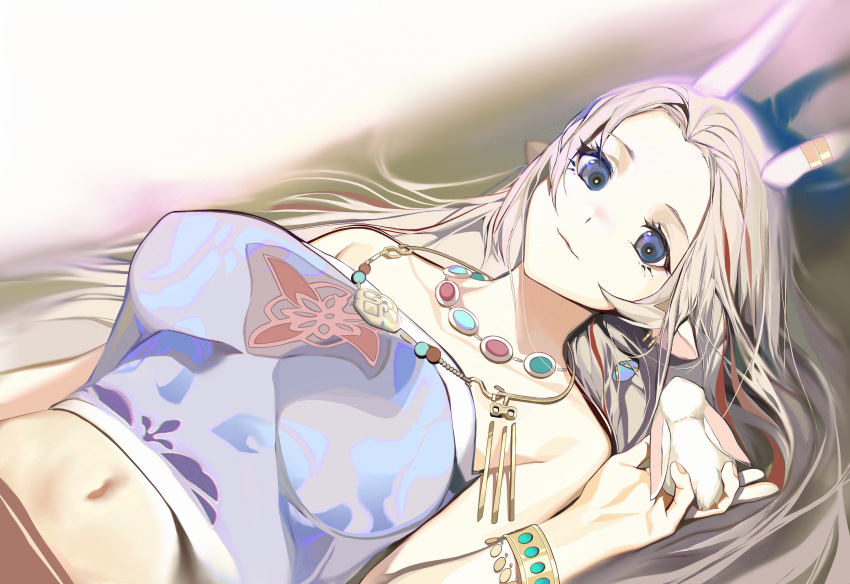 1girl, a_deer_of_nine_colors, absurdres, alternate_breast_size, animal, animal_ear_fluff, antlers, arknights
