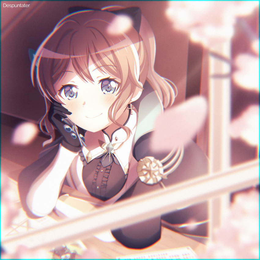1girl, absurdres, artist_name, bang_dream!, bang_dream!_girls_band_party!, bangs, black_gloves, black_ribbon