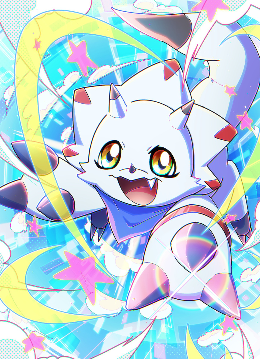 bandana, blue_bandana, commentary, digimon, digimon_(creature), digimon_ghost_game, digiyuzu, fang