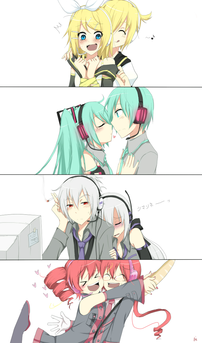>_<, ai_(kuroha-chan), aqua_eyes, aqua_hair, bdsm, blonde_hair, blush, bondage