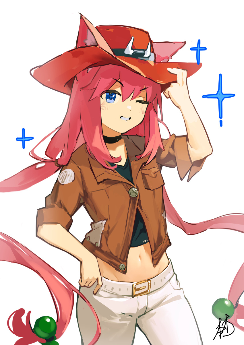 1girl, absurdres, belt_buckle, black_choker, black_shirt, blue_eyes, brown_jacket, buckle
