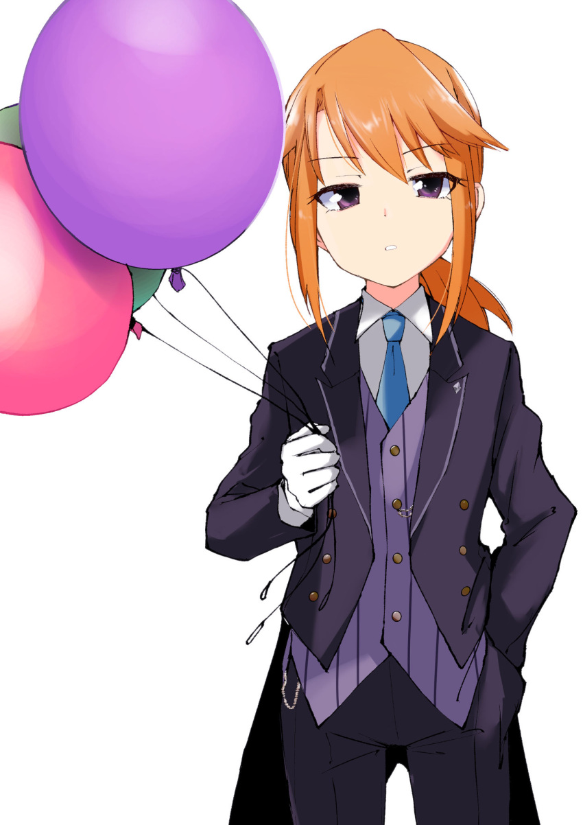 1girl, aketa_chika, balloon, gloves, hand_in_pocket, highres, holding, idolmaster