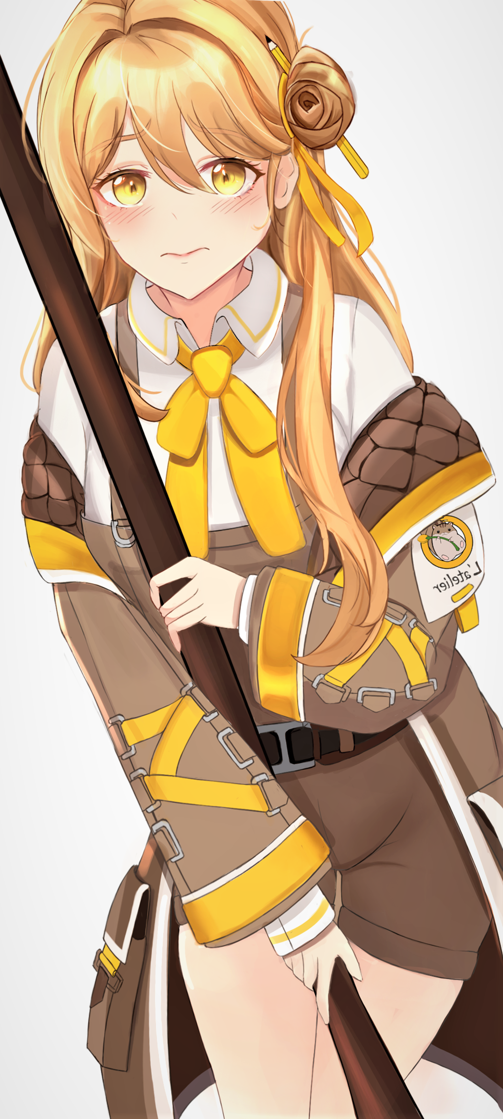 1girl, black_survival, blonde_hair, blush, collared_shirt, cowboy_shot, eternal_return:_black_survival, highres