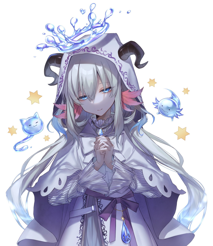 absurdres, axolotl_girl, frilled_shirt_collar, frills, grey_hair, half-closed_eyes, highres, hood