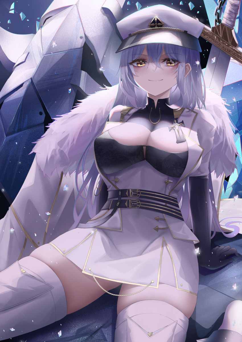 1girl, absurdres, arkhangelsk_(azur_lane), arm_support, azur_lane, bangs, black_gloves, breasts