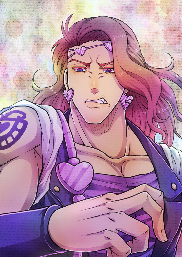 1boy, brown_hair, earrings, headband, heart, heart_earrings, jewelry, jojo_no_kimyou_na_bouken