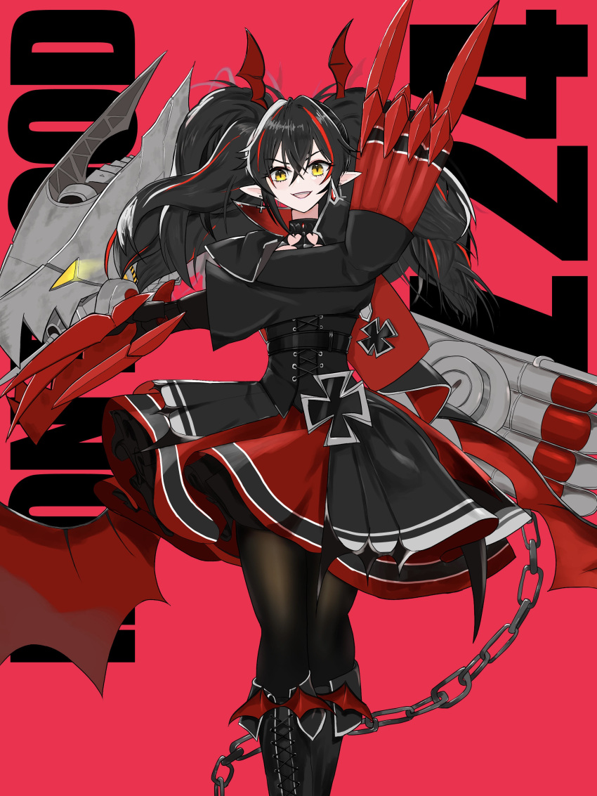 1girl, absurdres, asymmetrical_clothes, azur_lane, bat_wings, black_choker, black_dress, black_footwear