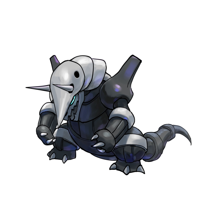 aggron, blue_eyes, claws, commentary_request, fang, full_body, futena_goze, head_down