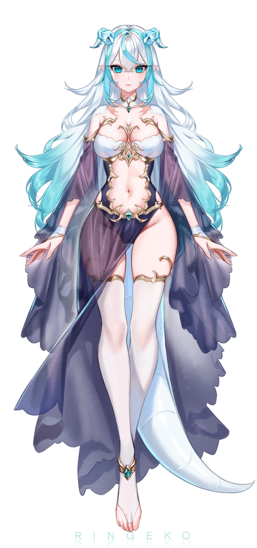 1girl, anklet, bangs, blue_eyes, blue_hair, blue_leotard, breasts, bridal_gauntlets