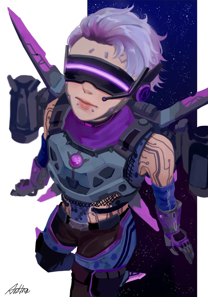 1girl, air_orchid_valkyrie, apex_legends, arc4na, arm_tattoo, armor, artist_name, black_pants