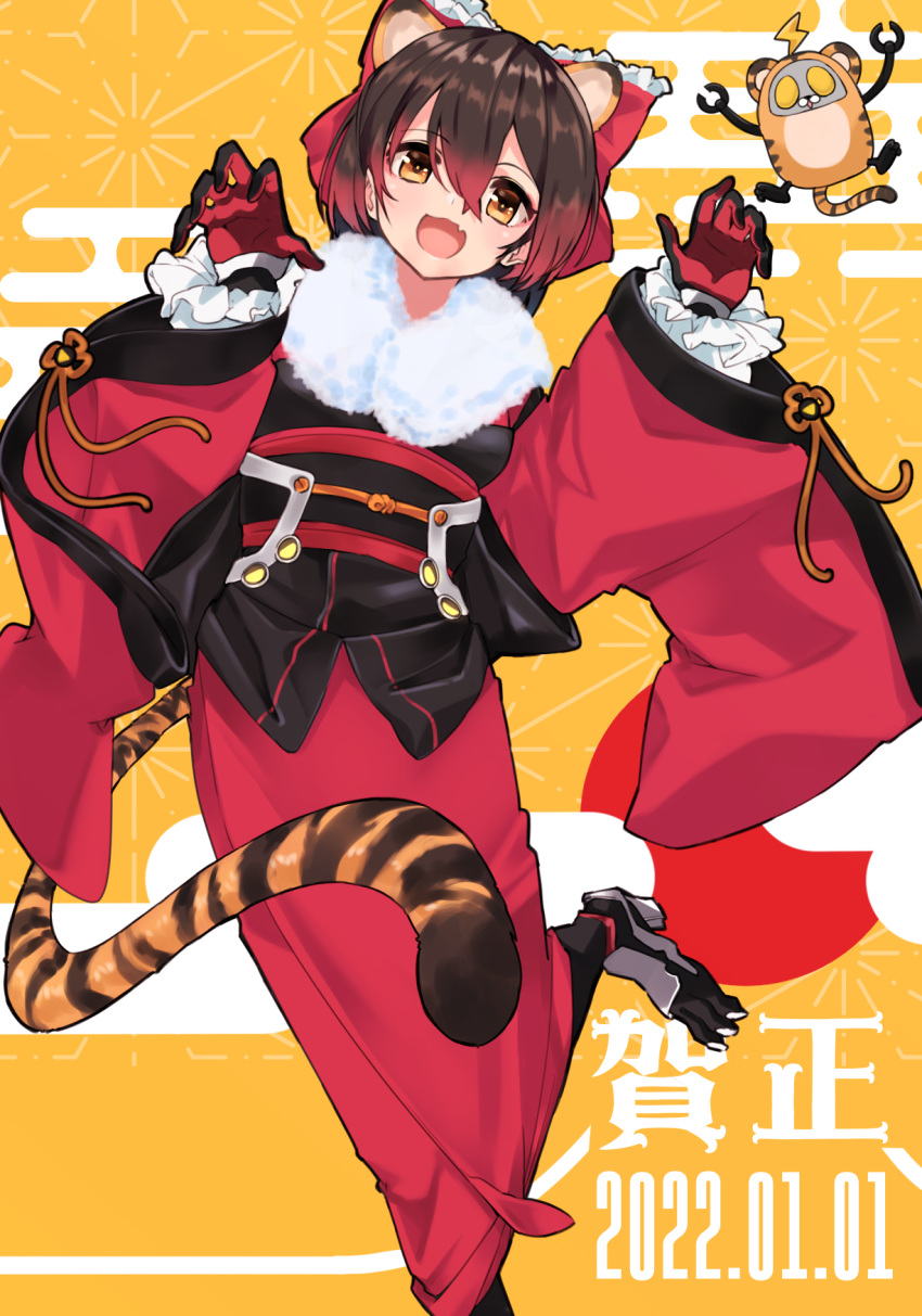 1girl, :3, :d, android, animal_ears, animal_print, bangs, bow
