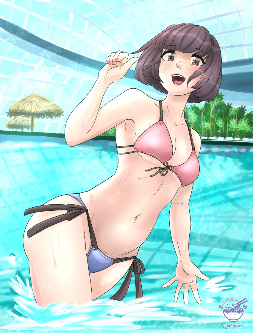 absurdres, bikini, bob_cut, digimon, digimon_rearise, highres, indoors, janoodles, kohinata_mayu, pool, short_hair, swimsuit, vinsuality, water