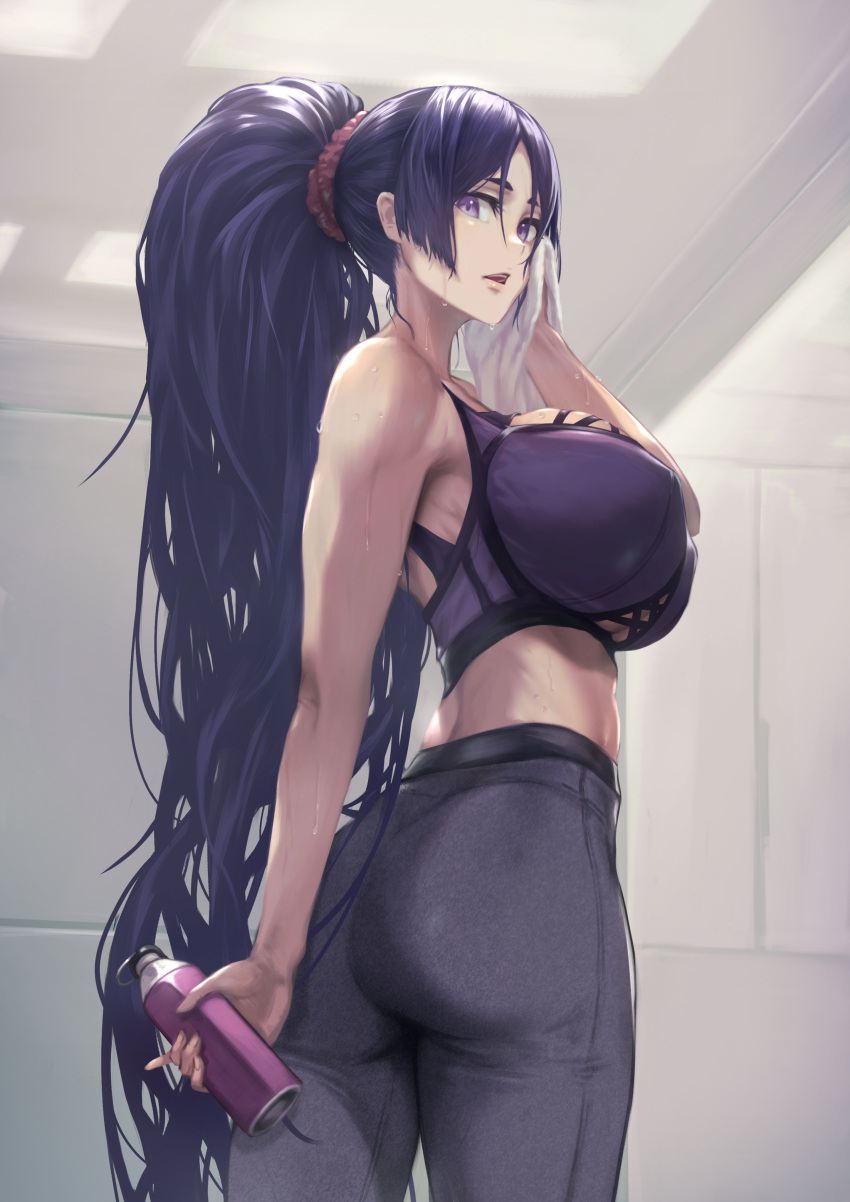1girl, absurdres, ass, bangs, bare_shoulders, bottle, breasts, fate/grand_order