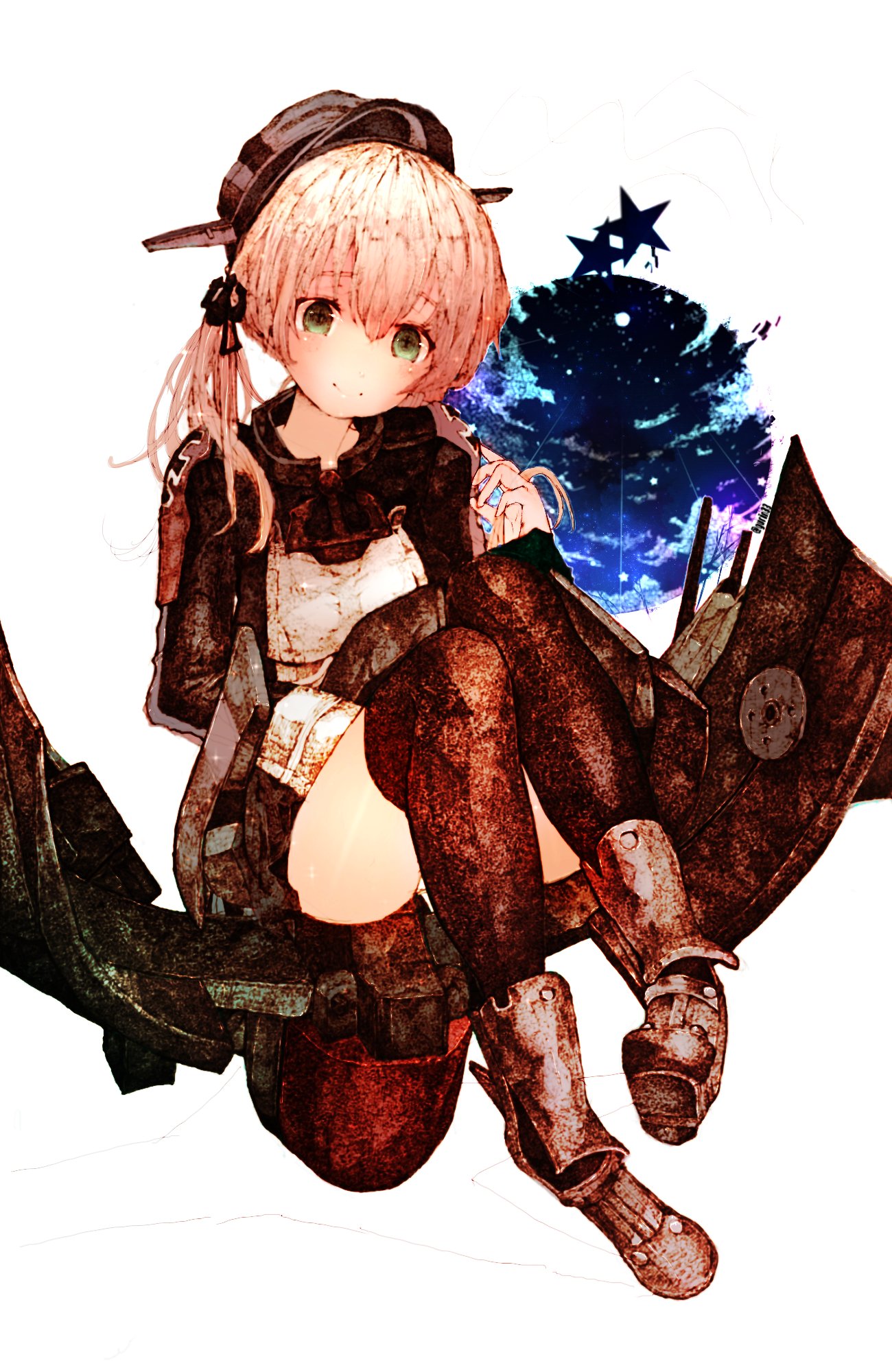 1girl, bad_anatomy, bad_feet, black_legwear, black_skirt, blonde_hair, blush, closed_mouth