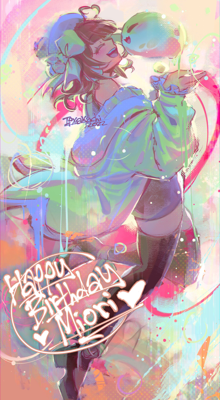 1girl, 2022, ^_^, absurdres, ahoge, beret, black_footwear, boots