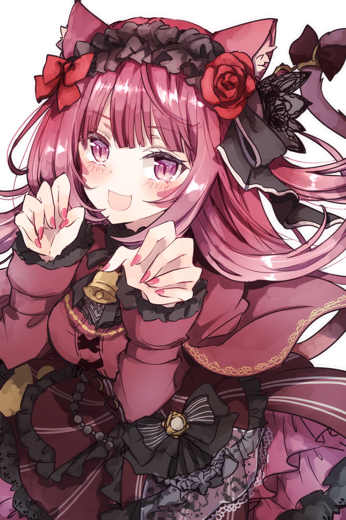 1girl, animal_ear_fluff, animal_ears, aruru_gray, bell, black_hairband, bow, breasts
