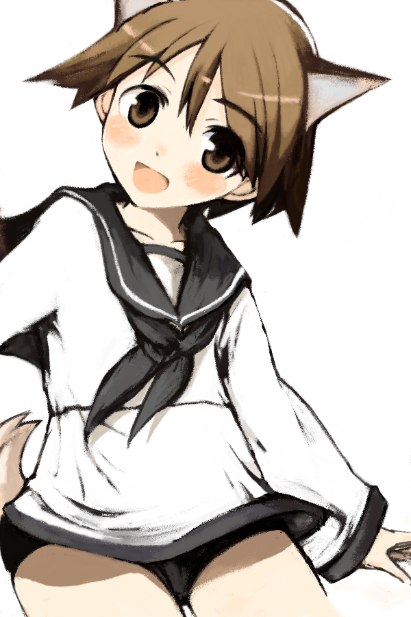 blush, brown_eyes, brown_hair, miyafuji_yoshika, oimu_(ununsan), school_uniform, short_hair, smile