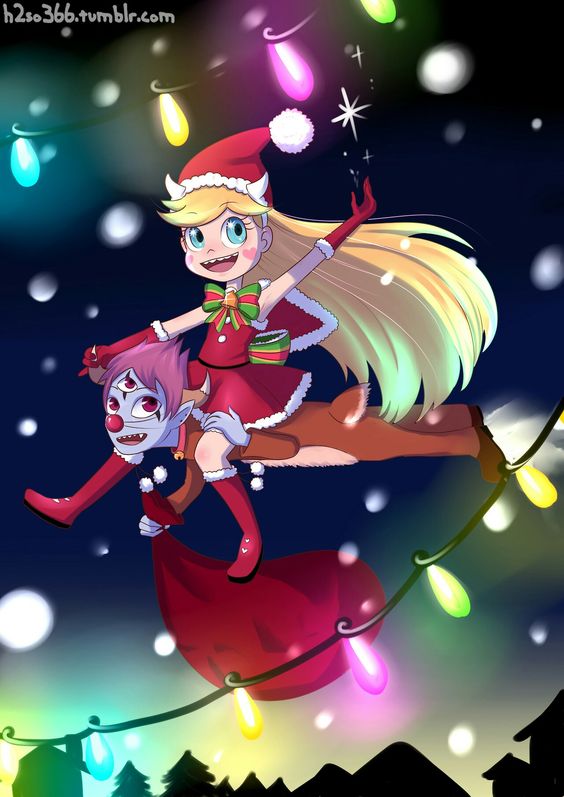 1boy, 1girl, blonde_hair, blue_eyes, christmas, christmas_lights, couple, red_eyes