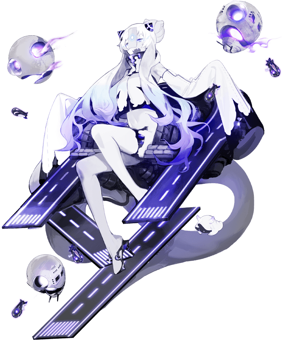 1girl, abyssal_ship, artist_request, bare_shoulders, blue_eyes, detached_sleeves, enemy_aircraft_(kancolle), fangs, flight_deck, full_body, glowing, glowing_eyes, horns, kantai_collection, long_hair, official_art, ofuda, open_mouth, sleeves_past_fingers, sleeves_past_wrists, solo, transparent_background, white_hair