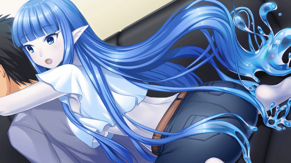 1boy, 1girl, absurdly_long_hair, artist_request, bangs, belt, blue_eyes, blue_hair
