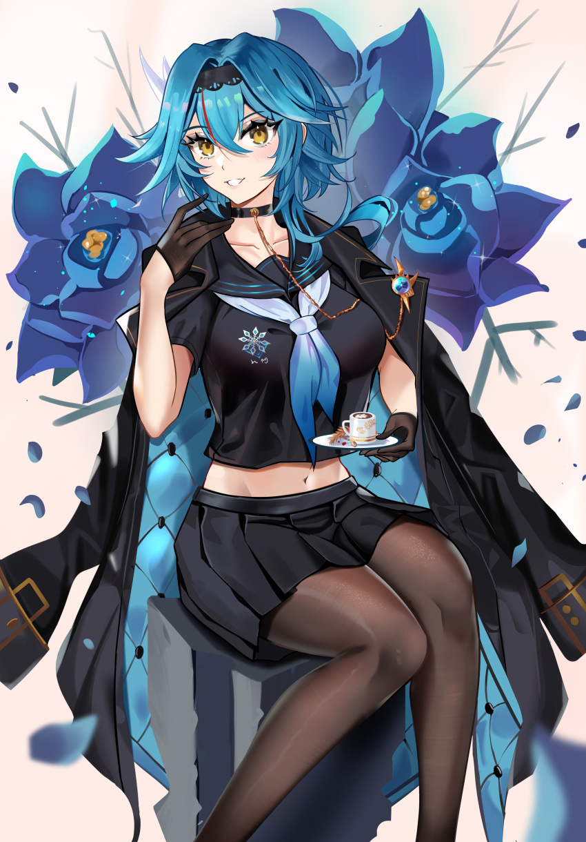 1girl, absurdres, alternate_costume, arm_up, bangs, black_choker, black_gloves, black_hairband